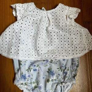 Mudpie blue floral white eyelet overlay one-piece SIZE 9-12M